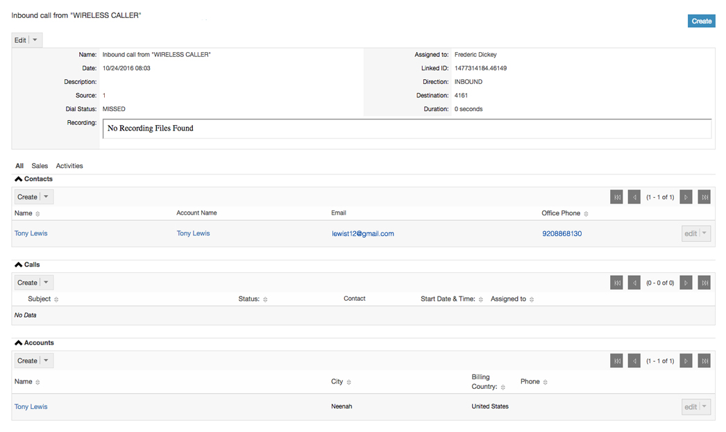 CRM Call Popup Screen