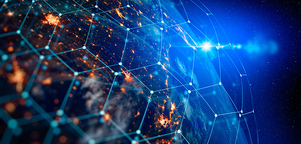 Planet Earth Surrounded by Network Connection Grid